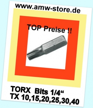 AMW Markenbits Bit Torx TX10/15/20/30/40 Stück 1,5,10,20,30,50 Schrauberbit Staffelung Beachten!!